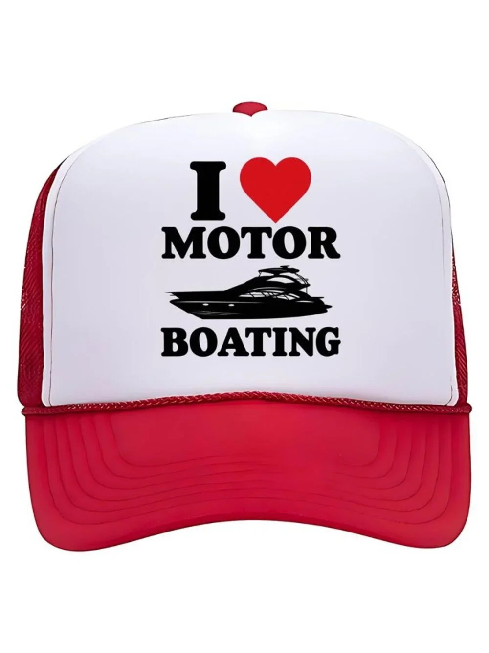 I Love Motor Boating Funny Yacht Camo White Foam Rope Snapback Trucker Hat Retro